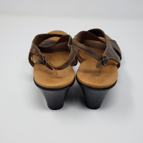 Clarks Heeled Sling-back Cross Over Sandals Copper Tan Size 8.5 - Picture 4 of 9